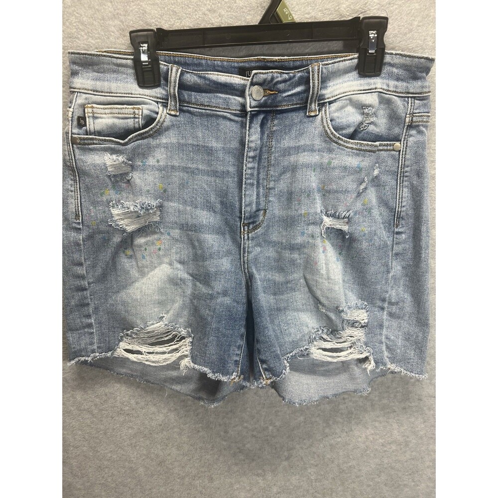 Judy Blue Paint Splatter Cut Off Shorts 1XL High Rise Grunge Skater Denim